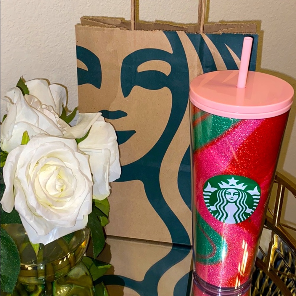 Starbucks Pink/Green/Red Glitter Swirl Tumbler ❤️